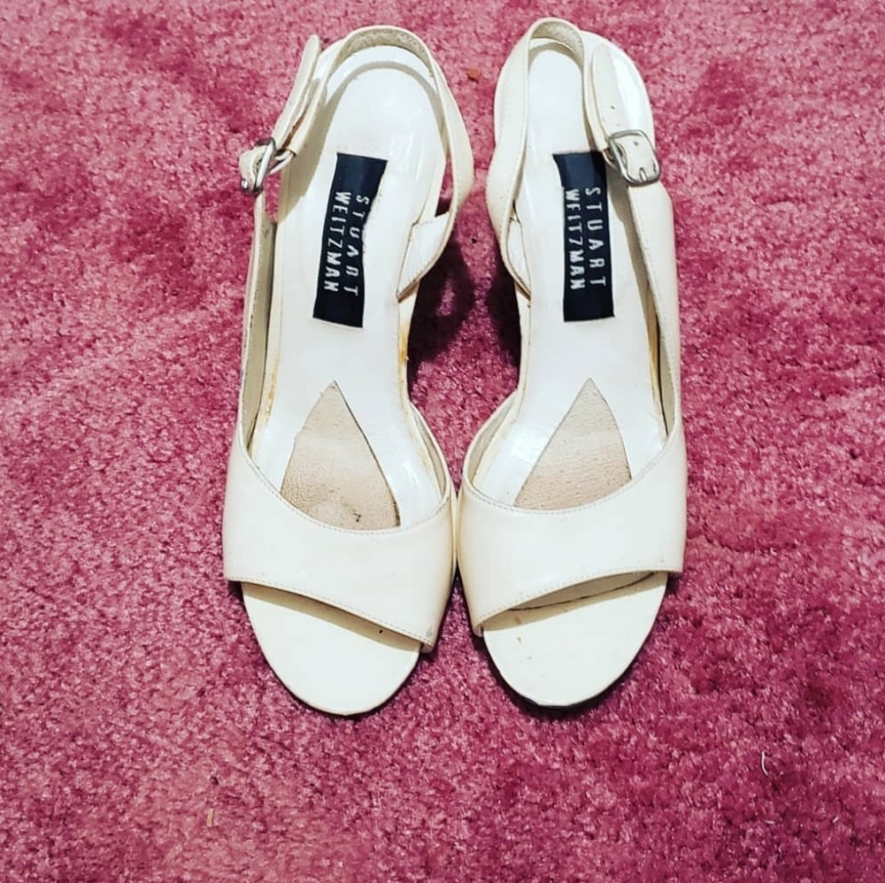 Vintage genuine leather white sandal heels